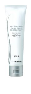 Jan Marini Antioxidant Daily Face Protectant SPF 33 provides broad spectrum protection and 80 minutes of water resistance in a white tube labeled as Step 5.