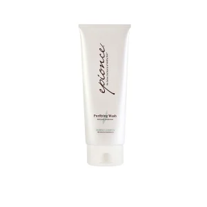 A white tube of Epionce Purifying Wash with a white cap. The product label is printed in dark gray text, stating "Epionce" in cursive script followed by "Purifying Wash" and additional details about the cleanser beneath it.