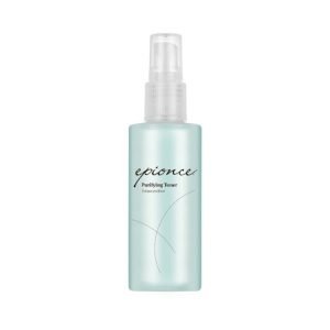 A frosted light blue bottle of Epionce Purifying Toner. The bottle has a clear spray nozzle and white text on the label displaying the product name.