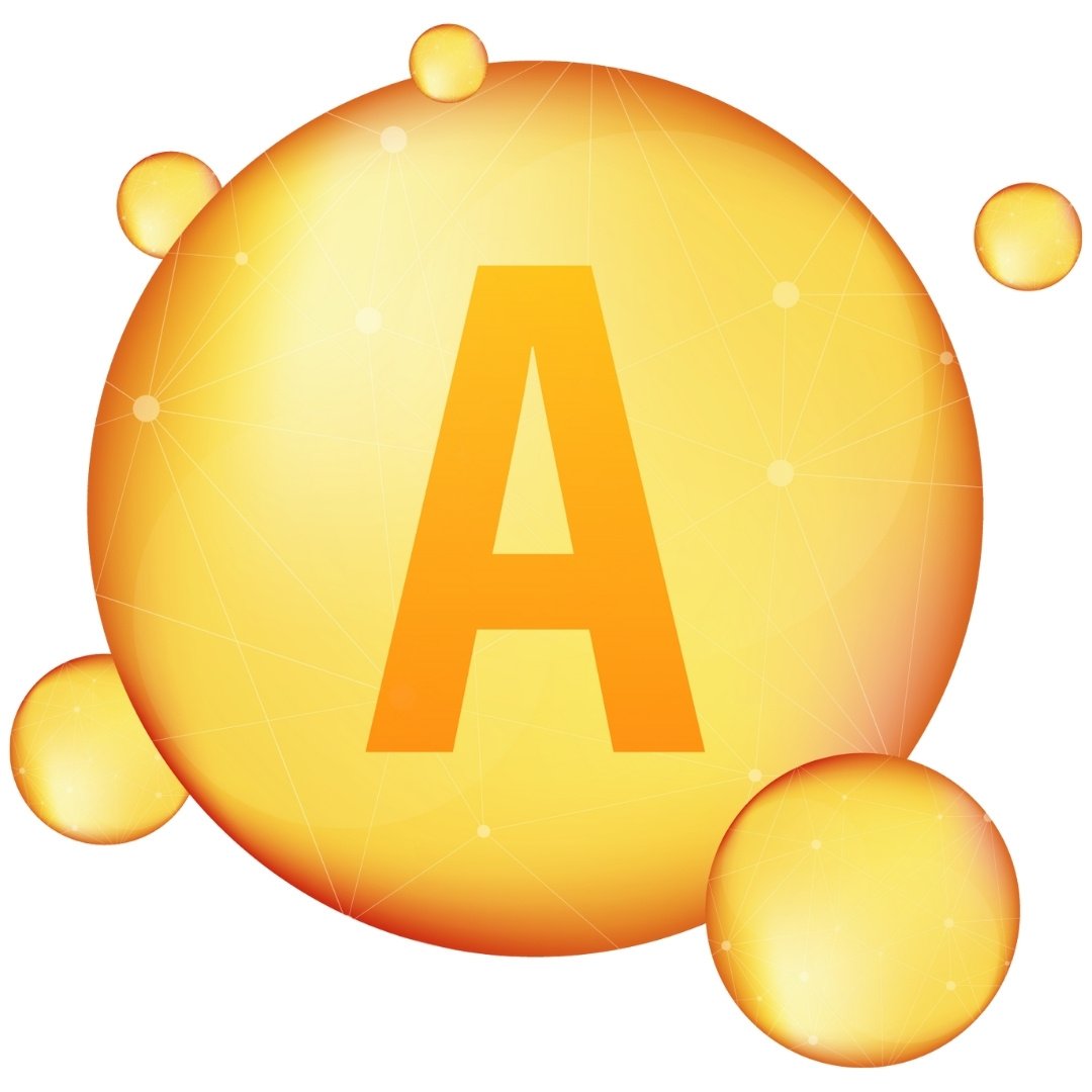 Large orange letter A in a yellow-orange circle, symbolizing Vitamin A component in Obagi Tretinoin.