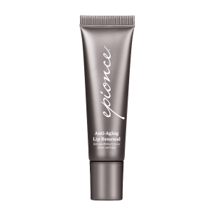 A metallic tube of Epionce Anti-Aging Lip Renewal skincare product.