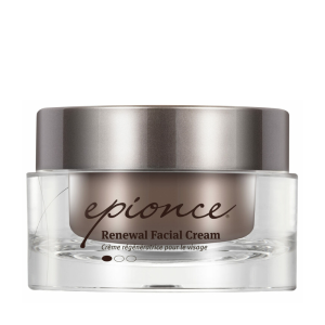 Jar of Epionce Renewal Facial Cream with a metallic silver lid on a white background.