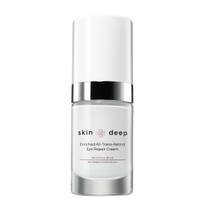 A white bottle of Skin Deep Enriched All-Trans-Retinol Eye Repair Cream.
