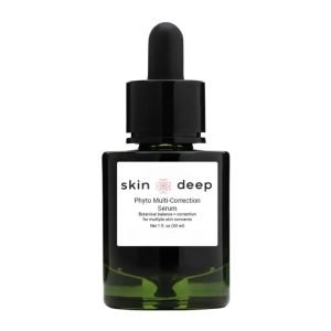 A dark green bottle labeled Skin Deep Phyto Multi-Correction Serum with a dropper.